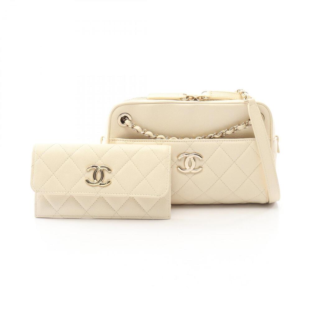 Chanel Matelasse Camera Bag Shoulder Caviar Skin Grained Calfskin Ivory White